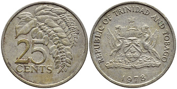 Тринидад и Тобаго 25 центов 1978 цветок дикая пуансеттия KM 32 медно-никель 4396-741