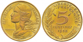 ФРАНЦИЯ 5 САНТИМОВ 1988 ТИП MARIANNE KM 933 медь алюминий никель 44-935
