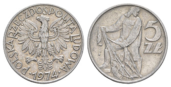 Польша 5 злотых 1974 Y 47 алюминий 4168-626