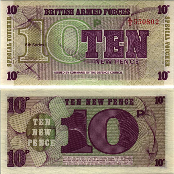 АНГЛИЯ 10 ПЕНСОВ 1972 6 СЕРИЯ, ДЛЯ ВООРУЖЁННЫХ СИЛ Pick М45 бумага UNC (ПРЕСС) 8615-42-3-1