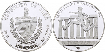 Куба 10 песо 2002 XXVIII Олимпийские игры в Афинах 2004 года, бег KM 734 серебро PROOF 1077-6-62