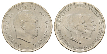 Дания 10 крон 1967 Свадьба Принцессы Маргрете KM 856 серебро BU 413-3124