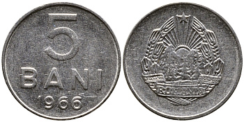 Румыния 5 бани 1966 год тип KM 92 сталь плакированная никелем 4387-667
