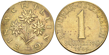 Австрия 1 шиллинг 1965 KM 2886 алюминиевая бронза 4571-746