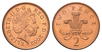 Великобритания 2 пенса 2002 Елизавета II (1952-2022) KM 987, Spink 4690 (C5) сталь плакированная медью UNC 4628-812