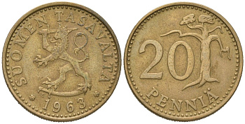Финляндия 20 пенни 1963 S KM 47 алюминиевая бронза 4618-764