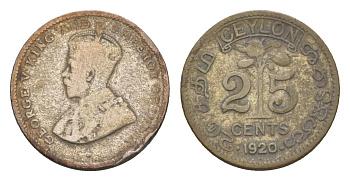 Цейлон 25 центов 1920 Георг V (1910-1936) KM 105a серебро 4655-639