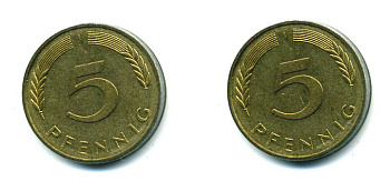 ФРГ 5 ПФЕННИГОВ 1982 J KM 107, J. 382 сталь плакированная латунью 46-2213