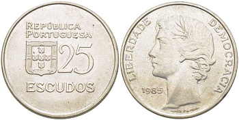 Португалия 25 эскудо 1985 KM 607а медно-никель 113-746