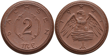 Саксония 2 марки 1921 J. N 56 фарфор 1094-1-53