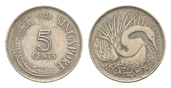 Сингапур 5 центов 1971 KM 2 медно-никель 4640-542