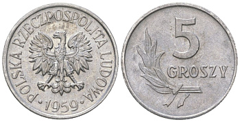 Польша 5 грошей 1959 MW Y A46 алюминий aUNC 4617-866