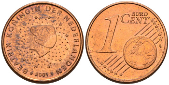 Нидерланды 1 евроцент 2001 Беатрикс (1980-2013) KM 234 сталь плакированная медью 4564-239