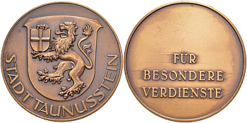 ГЕРМАНИЯ МЕДАЛЬ ND ГОРОД ТАУНУСШТЕЙН, ЗА ОСОБЫЕ ЗАСЛУГИ, ДИАМЕТР 50 ММ. томпак 1089-6-12