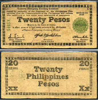 Филиппины 20 песо 1944 Pick S680a бумага 6280-55-4-1