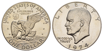 США 1 доллар 1974 S, Президент Эйзенхауэр, лунный орел KM 203 медь плакированная медно-никлем PROOF 413-2015
