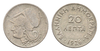 Греция 20 лепт 1926 Афина в коринфском шлеме, год-тип KM 67 медно-никель 4668-1242
