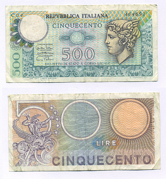 Италия 500 лир 1974 Меркурий Pick 94 бумага 7146-18-2-1