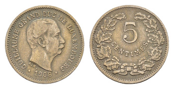 Люксембург 5 сантимов 1908 Вильгельм IV (1905-1912), год-тип KM 26 медно-никель 4659-415