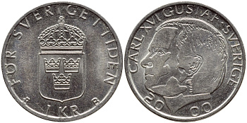 Швеция 1 крона 2000 Карл XVI Густав (1973- ) KM 852а медно-никель 4379-1443