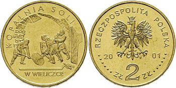 Польша 2 злотых 2001 MW, добыча соли в Величке KM 408 нордик UNC 4521-1042