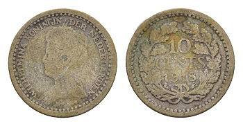 Нидерланды 10 центов 1918 Вильгельмина (1890-1948) KM 145 серебро 4659-168