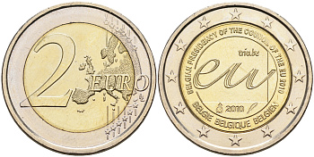 Бельгия 2 евро 2010 Председательство в Совете Европы KM 289 биметалл UNC 4592-1153