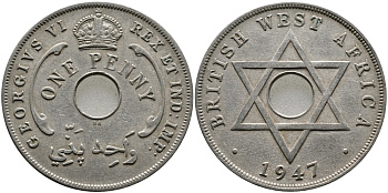 Британская Западная Африка 1 пенни 1947 Георг VI (1937-1952) KM 19 медно-никель 1523-545