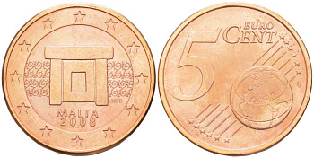 Мальта 5 евроцентов 2008 KM 127 сталь плакированная медью UNC 66-913