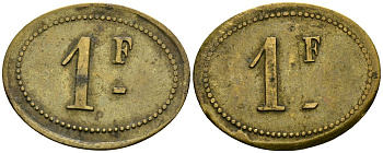 Франция 1 франк XIX-XX век ресторанный жетон латунь 4166-713