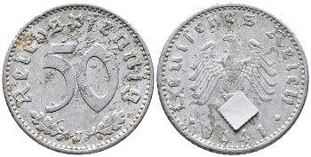 ГЕРМАНИЯ 50 РЕЙХСПФЕННИГОВ 1941 J KM 96, J. 372 алюминий 24-923
