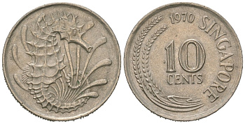 Сингапур 10 центов 1970 морской конек KM 3 медно-никель 4618-822