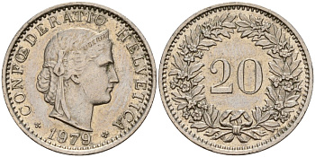 Швейцария 20 раппенов 1979 KM 29a медно-никель 4187-614