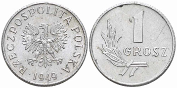 ПОЛЬША 1 ГРОШ 1949 KM 39 алюминий 105-731