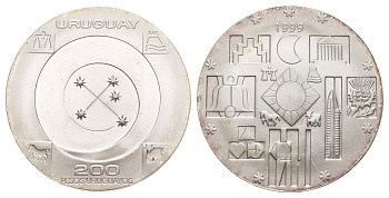 Уругвай 200 песо 1999 миллениум KM 115 серебро  UNC  1091-10-51