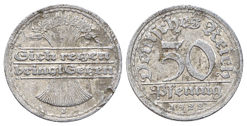 Германия 50 пфеннигов 1922 J KM 27, J. 301 алюминий 4700-1015