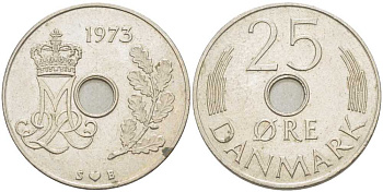 Дания 25 эре 1973 S; B, Маргрете II (1972- ) KM 861.1 медно-никель 117-433