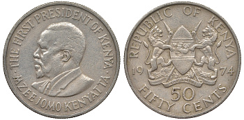 Кения 50 центов 1974 Джомо Кениата KM 13 медно-никель 62-917