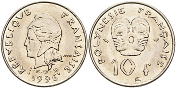 Французская Полинезия 10 франков 1996 KM 8 никель 4126-1122