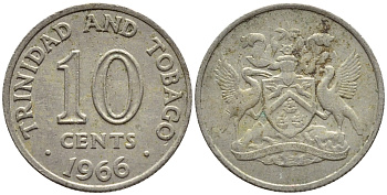 Тринидад и Тобаго 10 центов 1966 герб KM 3 медно-никель 4396-816