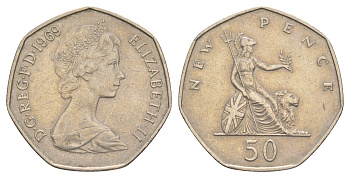 Великобритания 50 пенсов 1969 Елизавета II (1952-2022) KM 913, Spink 4223 медно-никель 4634-611