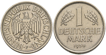ФРГ 1 марка 1950 F, KM 110, J. 385 медно-никель 60-1217
