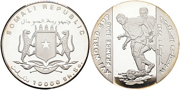 Сомали 10000 шиллингов 1998 чемпионат мира по футболу во Франции 1998 года серебро PROOF 11-321-42