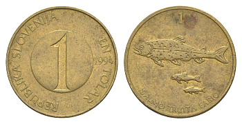 Словения 1 толар 1994 рыбы KM 4 латунь 3996-1215