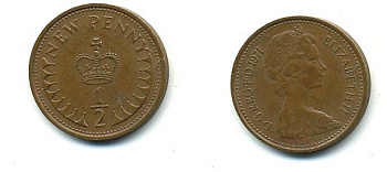 Великобритания 1/2 пенни 1971 Елизавета II (1952-2022) КМ 914, Spink 4239 бронза 4110-1651