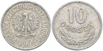 Польша 10 грошей 1966 MW KM AA47, Parchimowicz 206e алюминий 4549-259