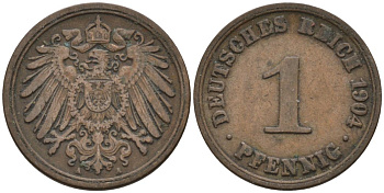 Германия 1 пфенниг 1904 A KM 10, J. 10 медь 4567-1165