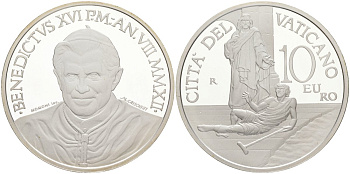 Ватикан 10 евро 2012 всемирный день исцеления больных, в оригинальной коробке, сертификат серебро PROOF 5-6-4-15