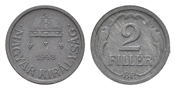 Венгрия 2 филлера 1943 BP KM 519 цинк 4665-513