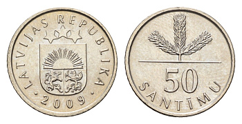 Латвия 50 сантимов 2009 KM 13 медно-никель UNC 4694-1031